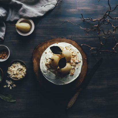 white and brown dish on brown plate